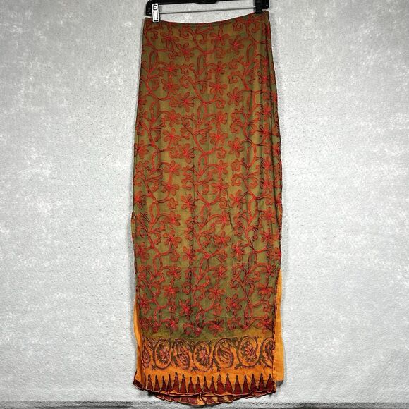 Vintage Paul Ropp Skirt Womens Size Small Multicolor Embroidered Midi Boho Rayon